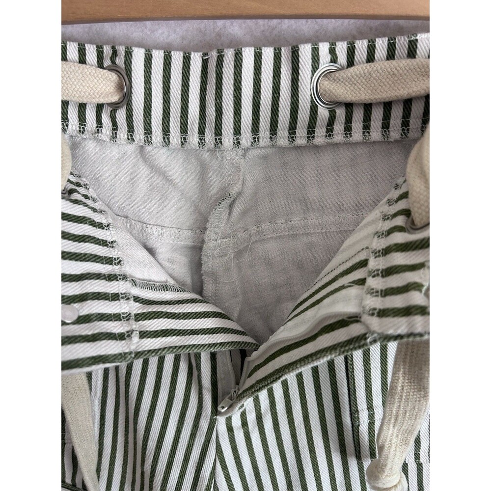 Striped Barrel Leg Jeans Women's Green White Denim Utility Cropped Small - Picture 4 of 14